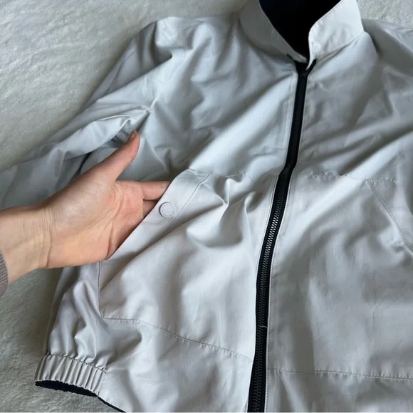 Adolfo Dominguez Reversible Navy Blue Ivory Harringtone Jacket S